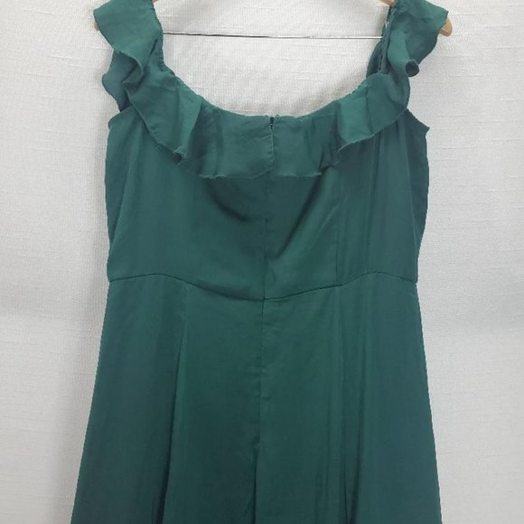 Modcloth Dress Womens XL Green Sleeveless Flare Satin Feel Ruffle Long - Picture 5 of 11